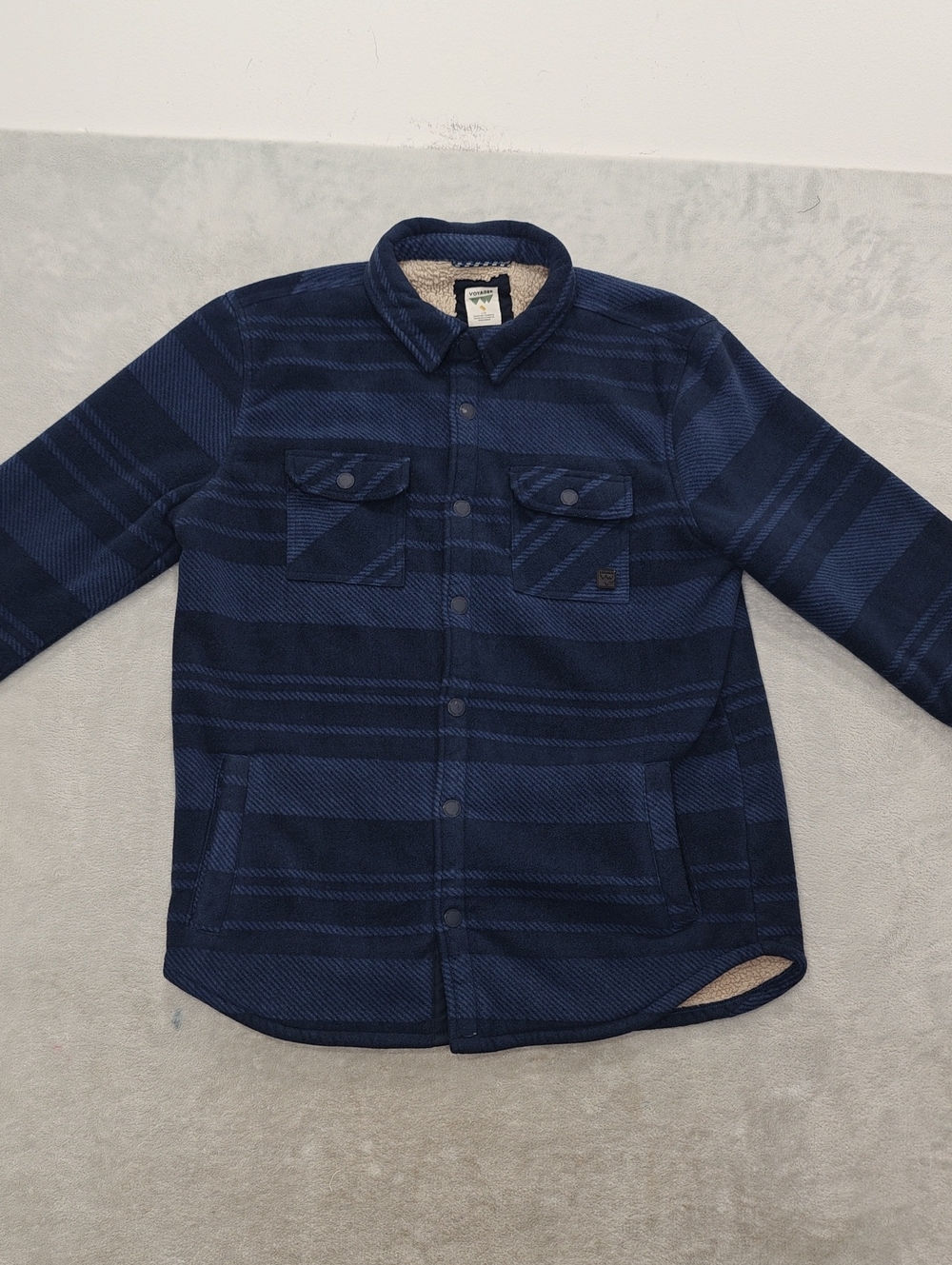 Men's Navy Quilted Sherpa-Lined Shirt Jacket - Classic Plaid